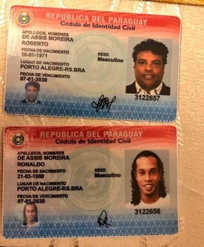 Las cédulas de identidad de Ronaldinho y su hermano Roberto