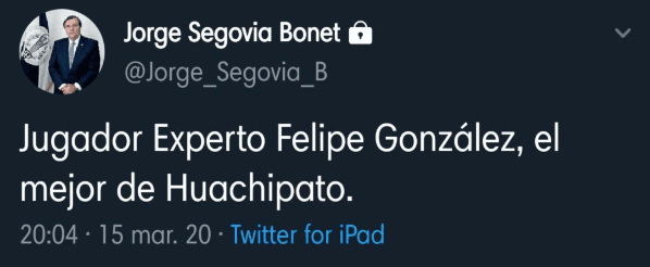 Jorge Segovia cargó contra el árbitro de Unión Española vs Huachipato en su cuenta de Twitter.
