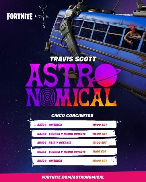 Los horarios de la experiencia de Travis Scott en “Fornite”.