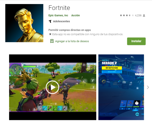 Fortnite en Google Play Store