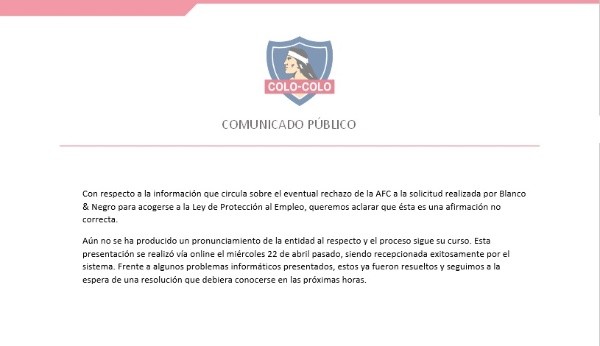 El comunicado de Colo Colo.