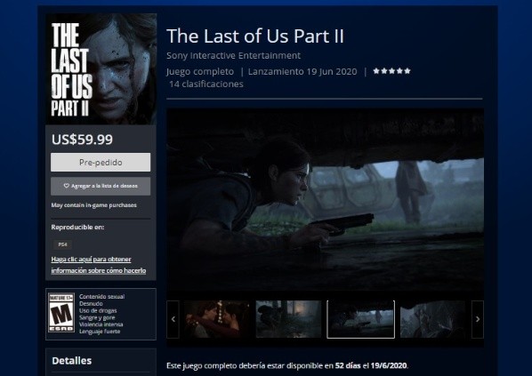 Así se ve TLOU 2 en la PS Store.