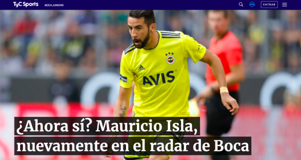 Así anuncia el interés de Boca Juniors por Mauricio Isla en Argentina.