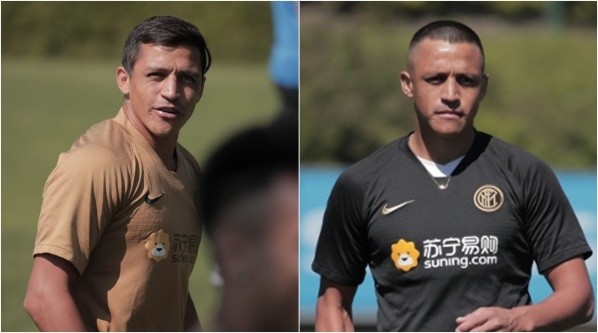 Alexis Sánchez hace una semana y ahora con su nuevo corte de pelo en la práctica del Inter.