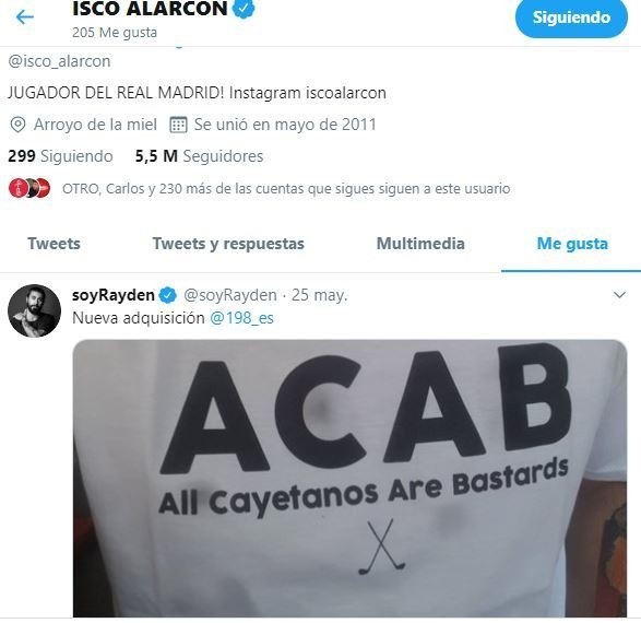 El “me gusta” de Isco que generó la rabia del periodista.