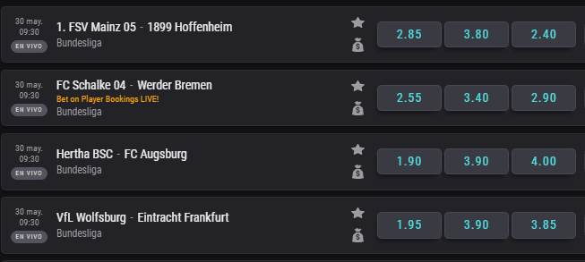 Los partidos del sábado en la Bundesliga también te la puedes jugar junto a Coolbet.