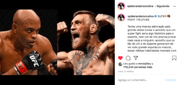 Anderson Silva publicó un mensaje en sus redes sociales desafiando a Conor McGregor a una Super Pelea. El irlandés respondió de vuelta y aceptó el combate.