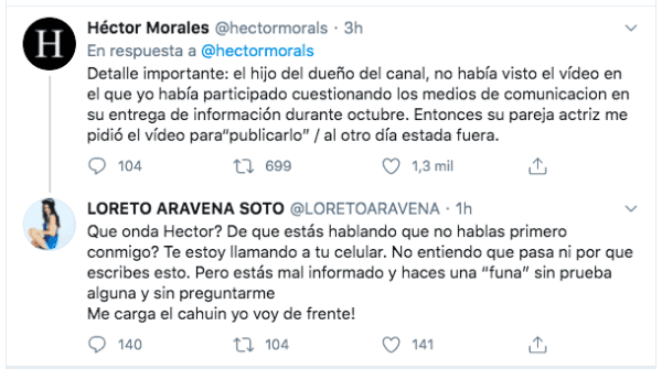 El fuego cruzado entre Héctor Morales y Loreto Aravena.