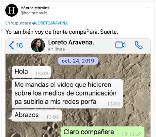 La respuesta de Héctor Morales a la reacción de Loreto Aravena.
