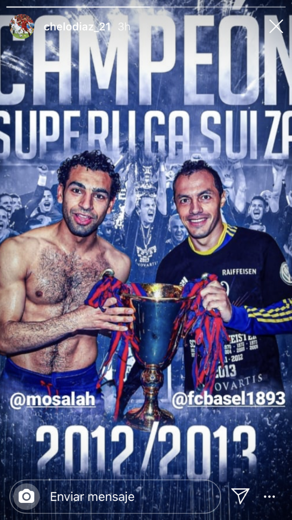 Mohamed Salah y Marcelo Díaz fueron campeones junto al Basilea. En cancha, ambos se transformaron en una dupla de temer. Foto: Instagram