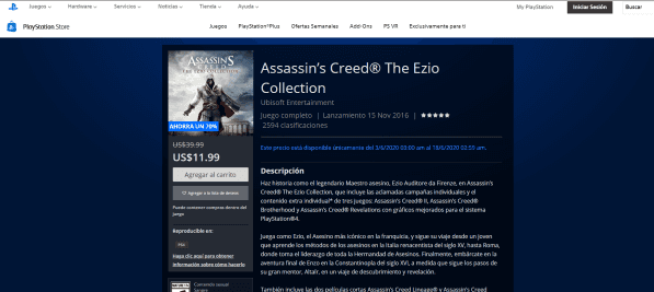 Tres Assassin&#039;s Creed por $8.697 en PS4