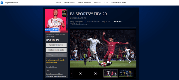 FIFA 20 a $7.920 en PS4