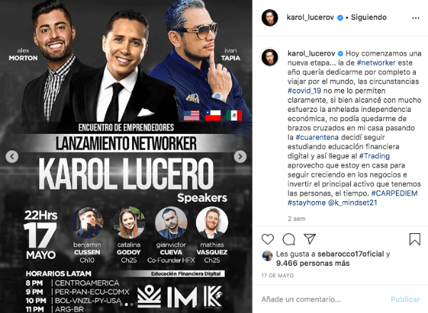 Una de las promociones que hizo Karol Lucero en Instagram.