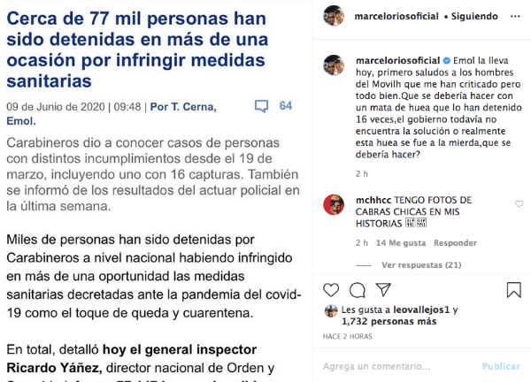 El nuevo comentario del Chino Ríos en Instagram