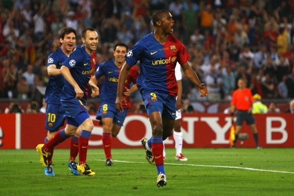Samuel Eto&#039;o junto a Iniesta, Messi y Xavi en un Barcelona inolvidable (Getty Images)