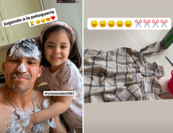 Gary Medel mostró el antes y después del juego de la peluquería con su pequeña hija.
