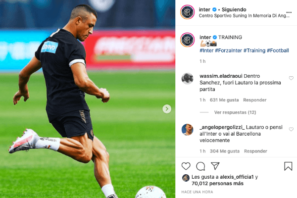 Los hinchas del Inter llenaron el Instagram del club con el nombre de Alexis Sánchez, al que piden de titular por Lautaro Martínez.