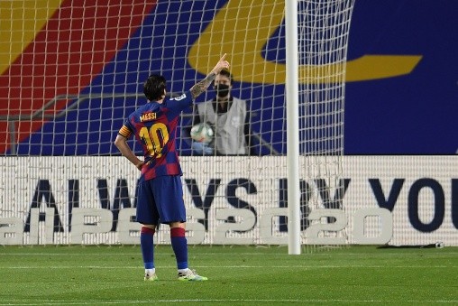 Lionel Messi festeja el 2-0 del Barcelona contra Leganés.