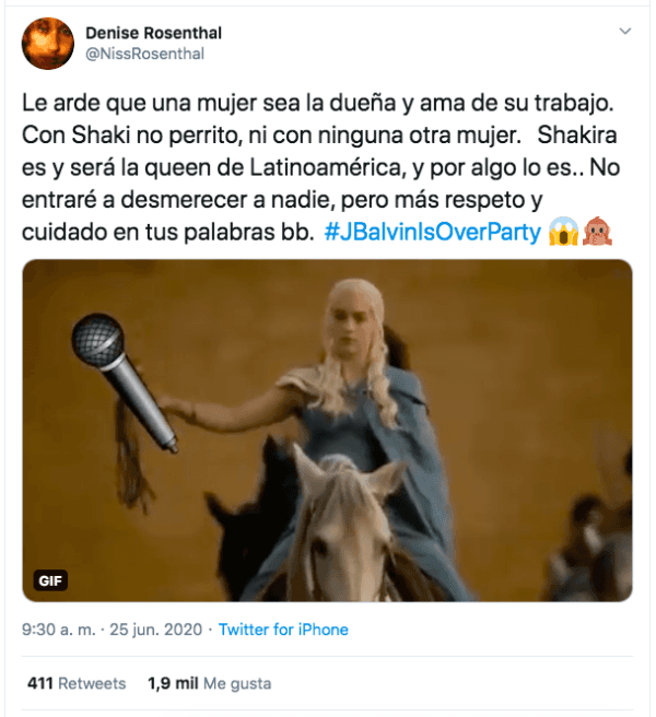 El tuit de Denise Rosenthal con un gif de Daenerys, una de los personajes femeninos de “Game of Thrones”.