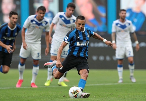 during the Serie A match between FC Internazionale and Brescia Calcio at Stadio Giuseppe Meazza on July 1, 2020 in Milan, Italy.-Not Released (NR)