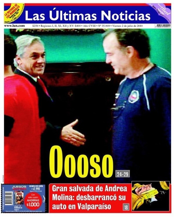 La portada de LUN al día siguiente del saludo de Bielsa a Piñera.