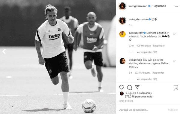 Luis Suárez le dejó un mensaje de aliento a Antoine Griezmann en medio de la polémica con Quique Setién. Foto: Instagram