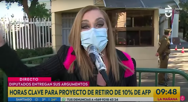 Pamela Jiles durante su intervención frente a Javier Macaya, en el matinal “Contigo en la Mañana”.