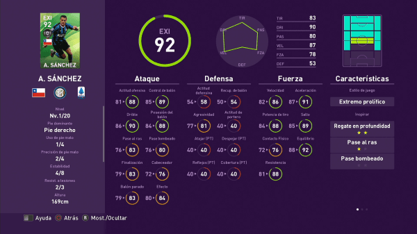 Alexis Sánchez de 92 de media