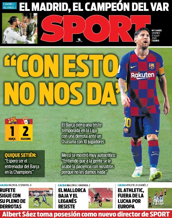 Diario Sport acusa otra vez al VAR de favorecer al Real Madrid.