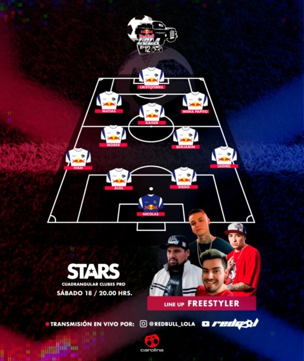 Line Up de Freestylers FC para jugar la final del Red Bull Lola 12 Stars.