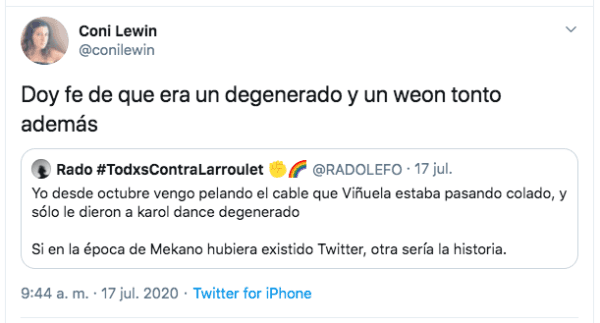 El tuit de Coni Lewin que detonó el relato de la experiencia con José Miguel Viñuela.