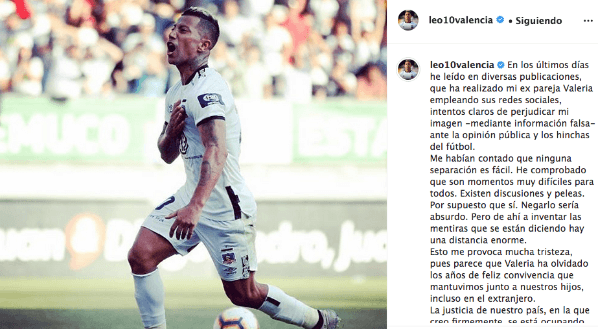 Leo Valencia escribió un comunicado en Instagram