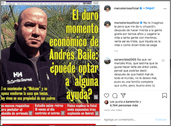 La publicación de Marcelo Ríos en Instagram.