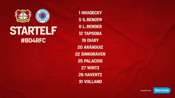 La formación del Bayer Leverkusen contra Rangers.