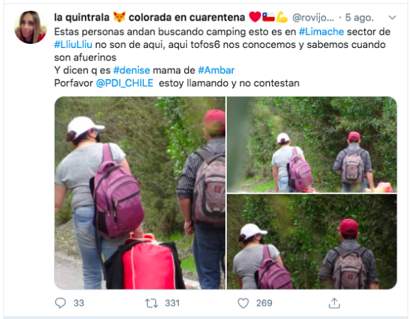 La joven que la mañana de este jueves denunció que la madre de Ámbar Cornejo y Hugo Bustamante Pérez, el llamado &quot;asesino del tambor&quot;.