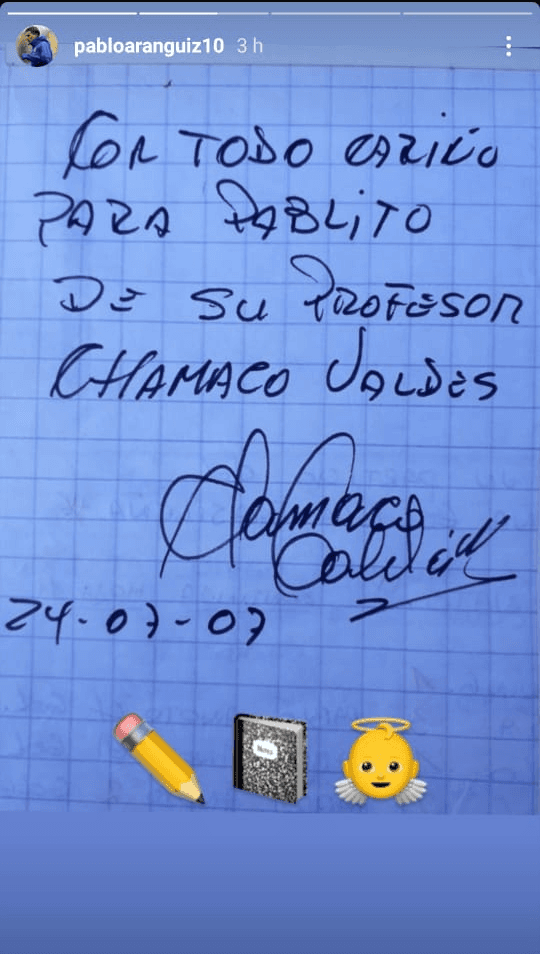 El autógrafo de Chamaco Valdés para Pablo Aránguiz cuando este era sólo un niño.