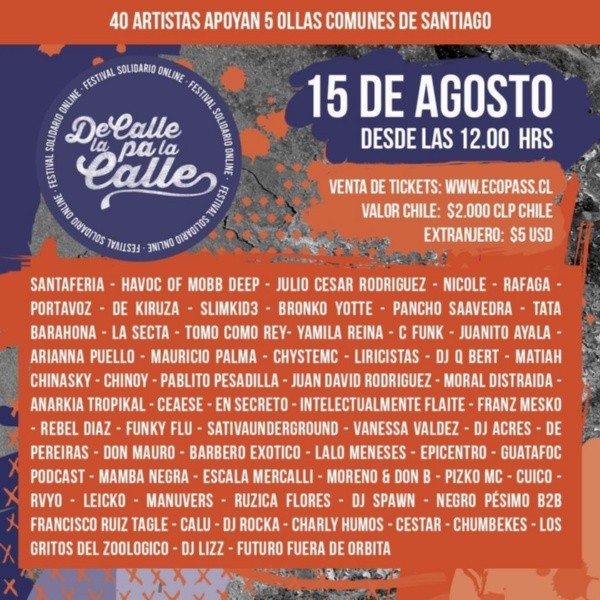 La parrilla de artistas que tendrá el festival solidario “De la Calle Pa la Calle”.
