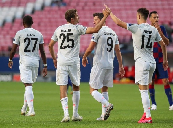 Los festejos del Bayern en el 1-0 ante el Barcelona.