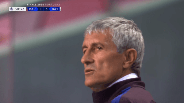 La carita y palabrotas de Quique Setién en la goleada del Bayern al Barcelona.