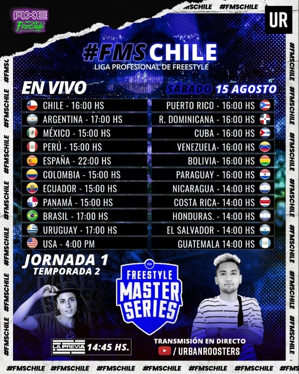 Revisa la programación según tu país de FMS Chile, con una previa a las 14:45 hrs de Chile.