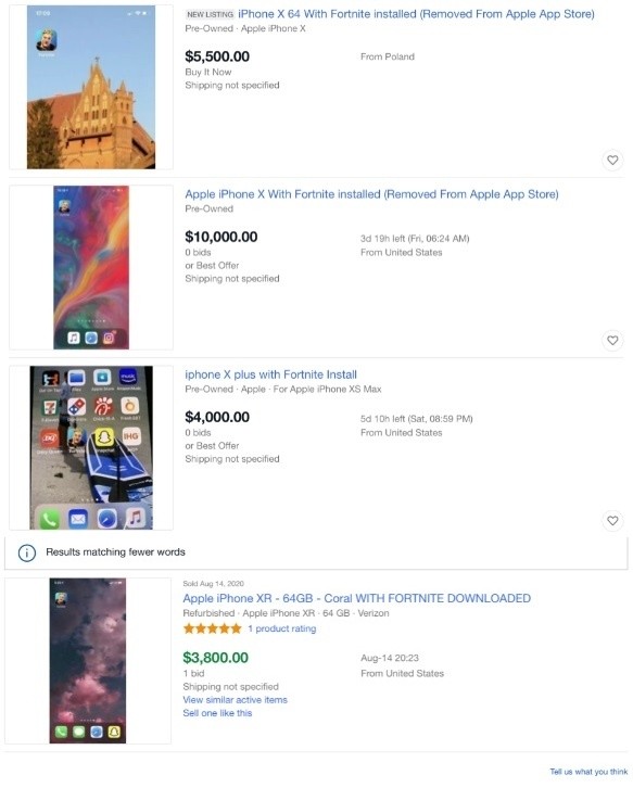 Precios infladísimos en la venta de celulares con Fortnite.