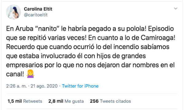 Los tuits de Carolina Eltit sobre Nano Calderón.(1)