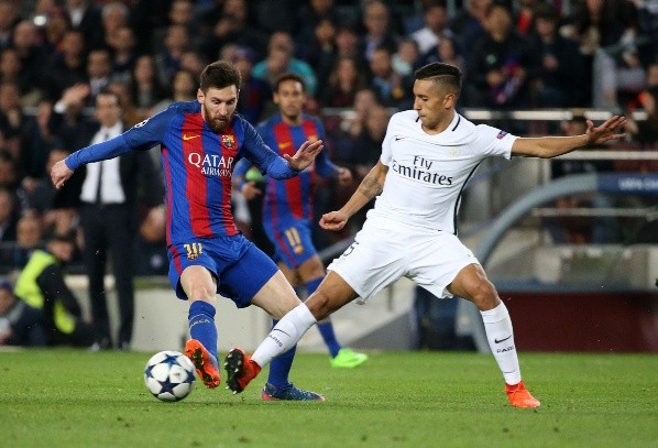 Messi ante Marquinhos, en una edición pasada de la Champions (Getty Images)