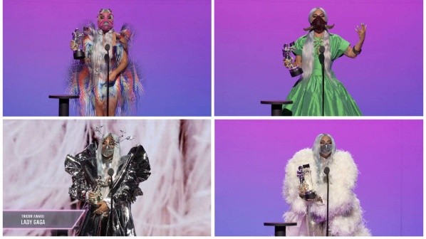 Lady Gaga se lució con las diferentes mascarillas en la entrega de los
    MTV VMAs 2020 | Foto: Collage Twitter