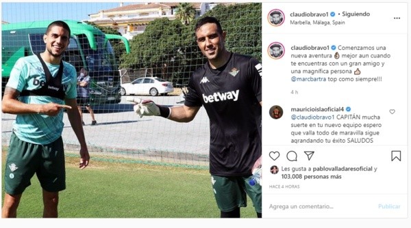 El saludo de Claudio Bravo al Betis por Instagram