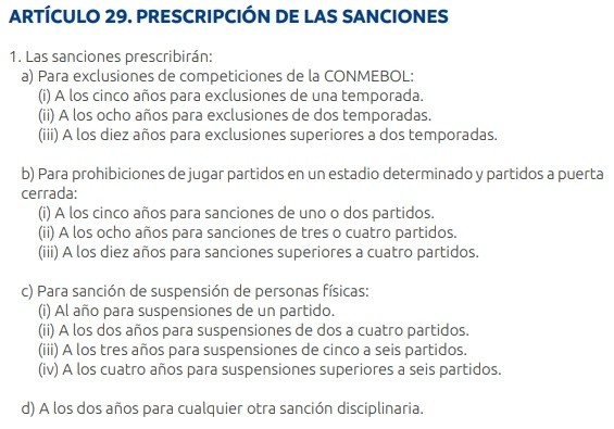 Prescripción de sanciones en la Conmebol Prescripción de sanciones en la Conmebol