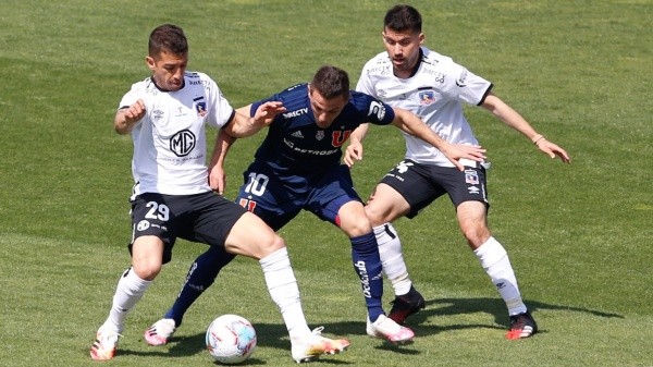 Carmona y Fuentes tendrán el apoyo de Gabriel Suazo en tareas de contención ante Peñarol. Foto: Agencia Uno
