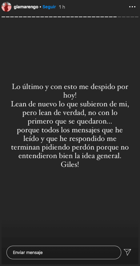 Gianella Marengo con su mejor disposición a cerrar la polémica.