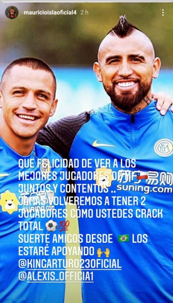 Vidal y Alexis en la cuenta de Instagram de Mauricio Isla (Instagram) Vidal y Alexis en la cuenta de Instagram de Mauricio Isla (Instagram)