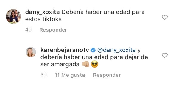 Karen Paola responde a las críticas en su Instagram.(1)